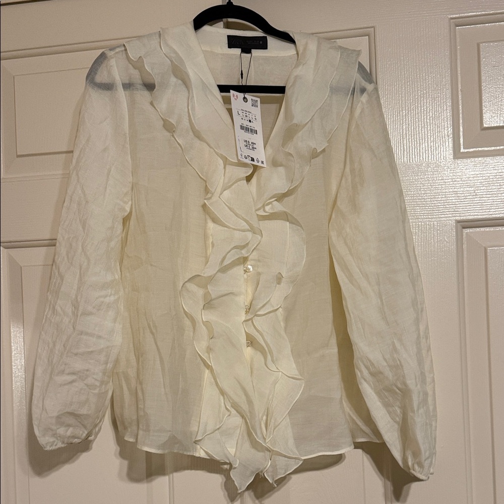Zara Cream Ruffle Blouse